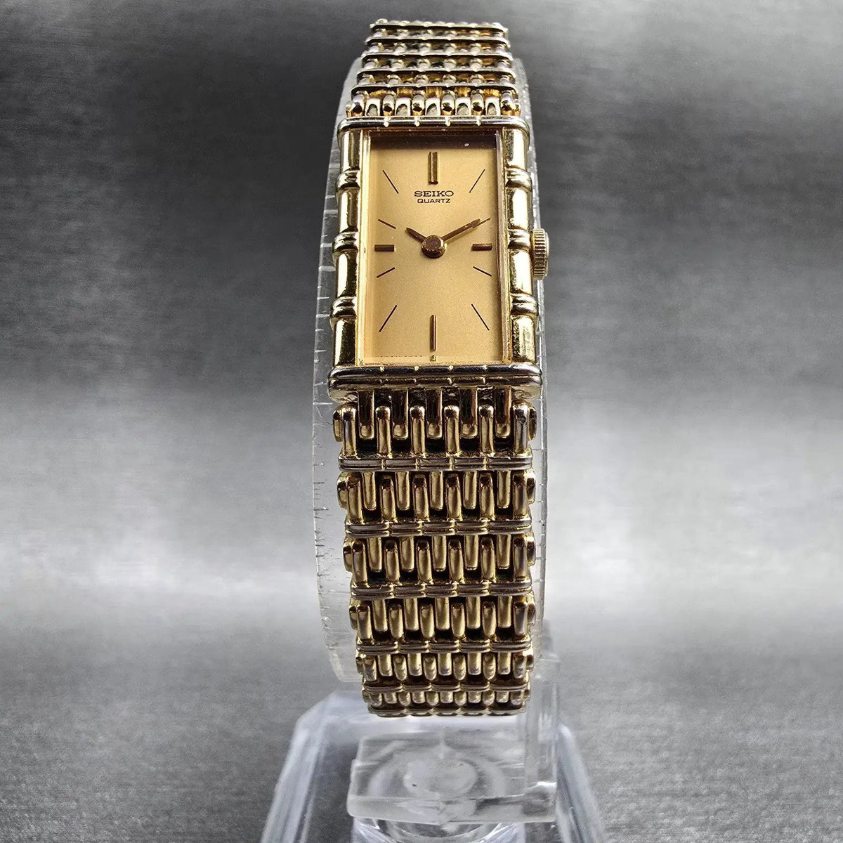 Seiko Watch Women 13mm Gold Dial Gold Tone Rectangle 2E20-5079 New Battery5