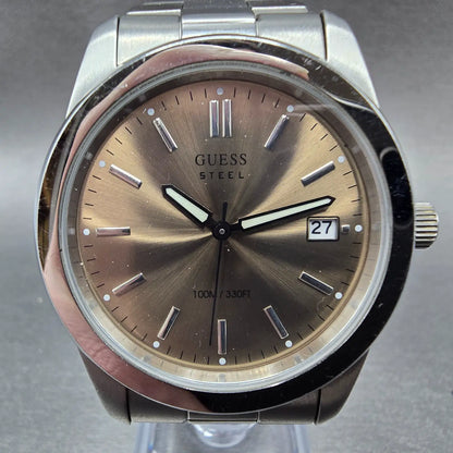 Guess Steel Watch Men 37mm Champagne Dial Steel Date Round G85391G New Battery0