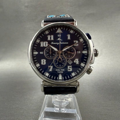 Tommy Bahama Chrono Watch Men 46mm Blue Dial Steel Date Dual Time New Battery6