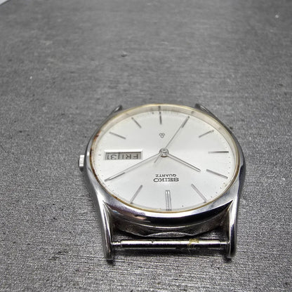Seiko Watch Men 32mm Silver Dial Silver Tone Daydate Round 7123-7090 PARTS VTG6