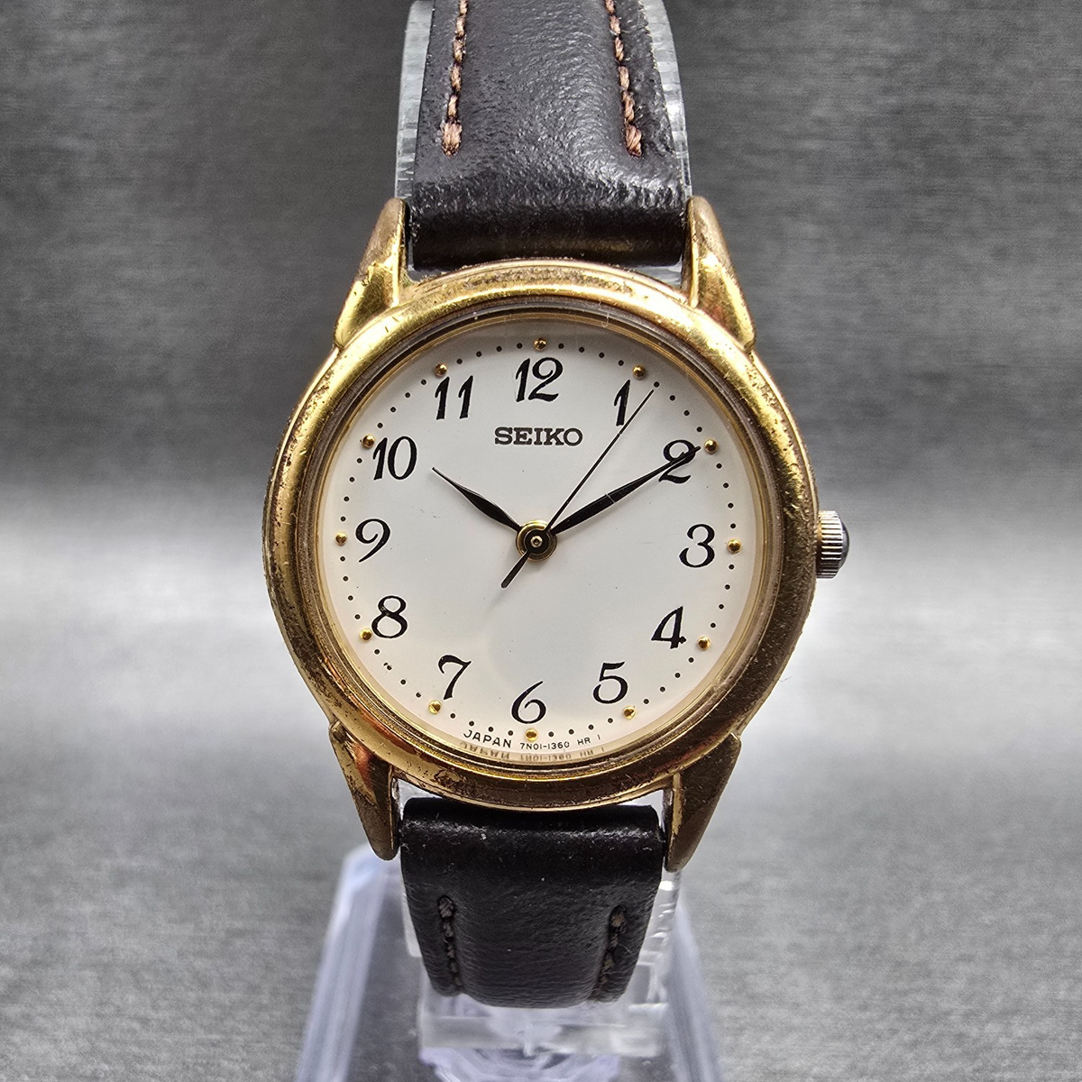 Seiko Watch Women 24mm White Dial Gold Tone Round 7N01-6880 New Battery Vintage0