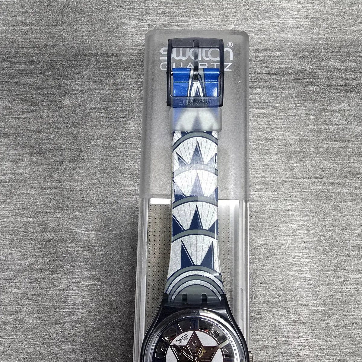 Swatch Decoscraper Watch Men 34mm Silver Dial Black Case GP109 New Battery NOS2