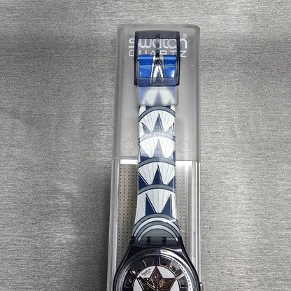 Swatch Decoscraper Watch Men 34mm Silver Dial Black Case GP109 New Battery NOS2