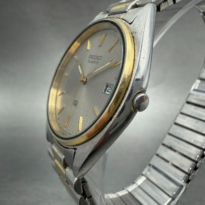 Seiko SQ Watch Men 35mm Silver Dial Two Tone Date Round 5Y22-8A08 New Battery VB2