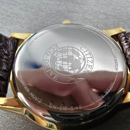 Citizen Eco-Drive Watch Men 37mm Brown Dial Gold Date Small Seconds Works WBox10