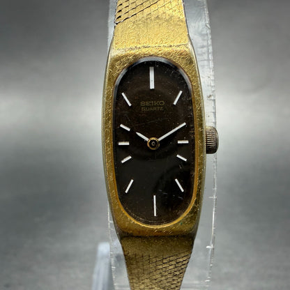 Seiko Tank Watch Women 13mm Brown Dial Gold Tone Oval 1320-5009 New Battery ABC0