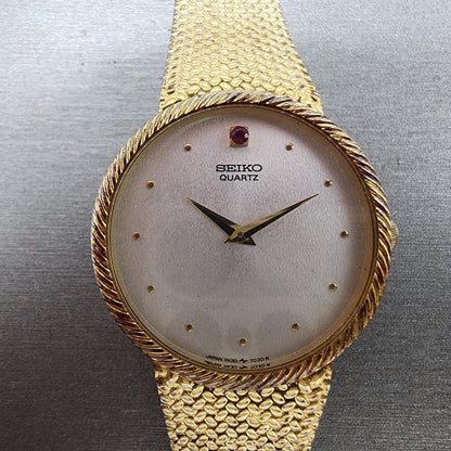 Seiko Watch Men 32mm White Dial Gold Tone Mesh Band READ!! 74307010 New Battery1