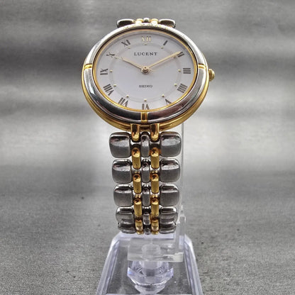 Seiko Lucent Watch Men 30mm White Dial Two Tone Round 7N01-6C60 New Battery VTG5