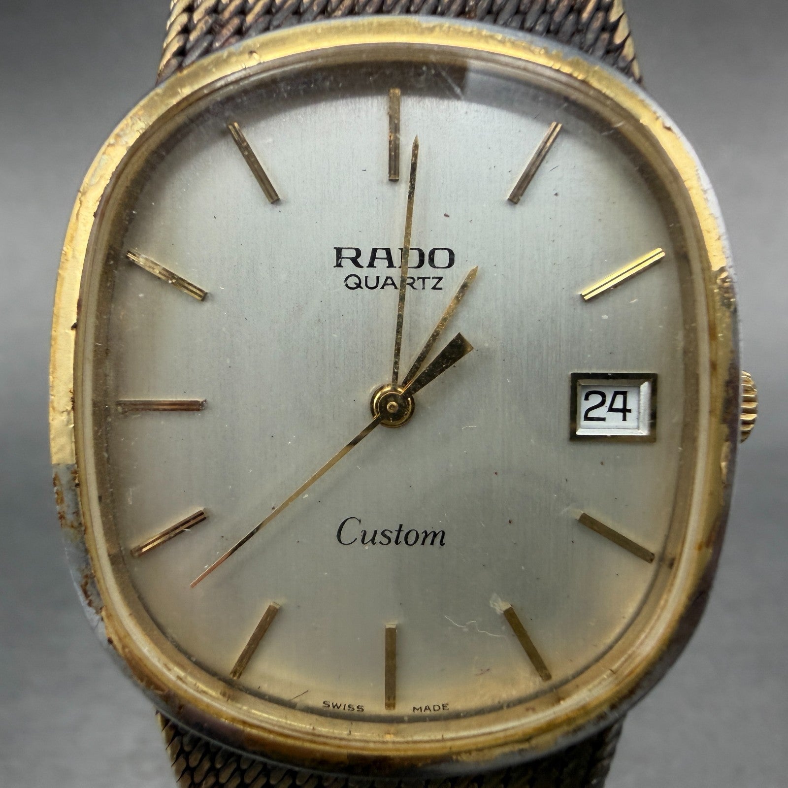 Rado Custom Watch Men 31mm Silver Dial Gold Tone Date oval 729.5047.2 PARTS2