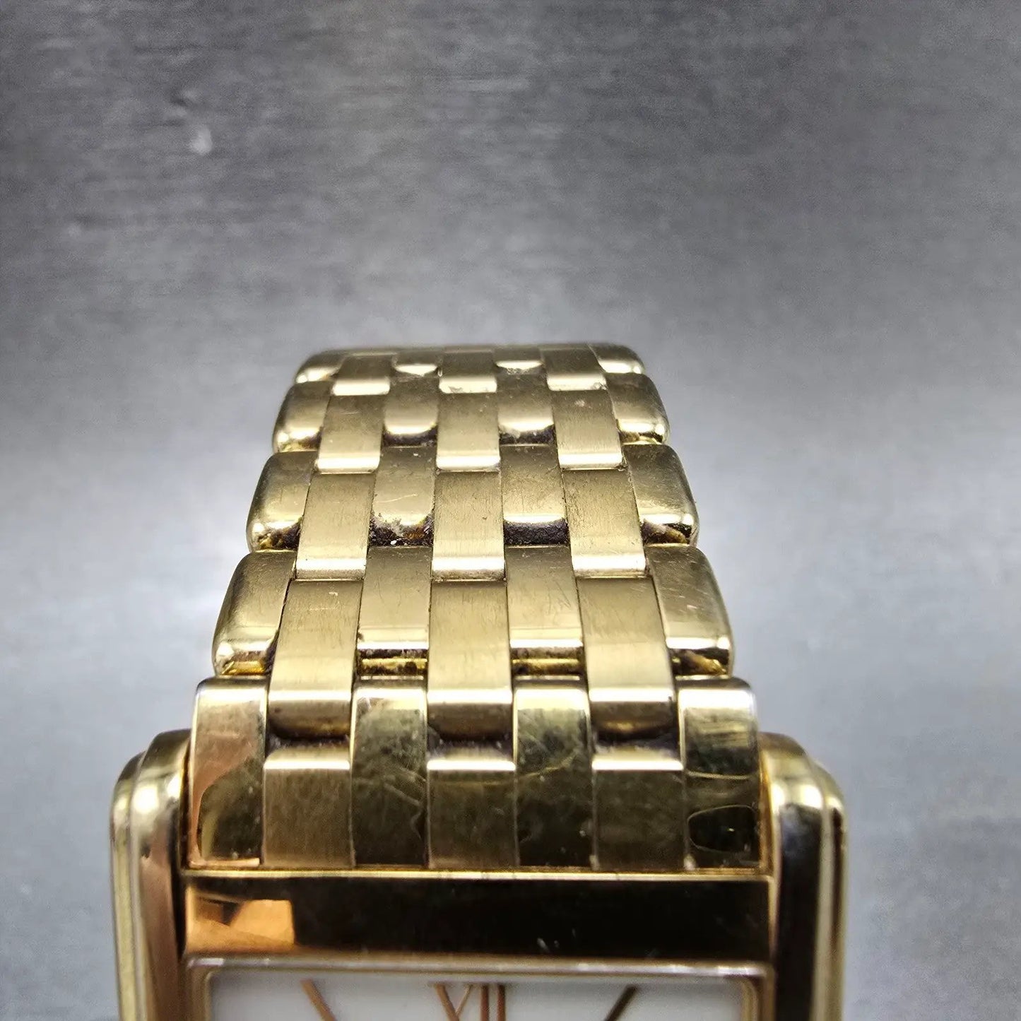 Citizen Eco-Drive Tank Watch Men 28mm White Dial Gold Tone G820-T001688 Runs UKl4