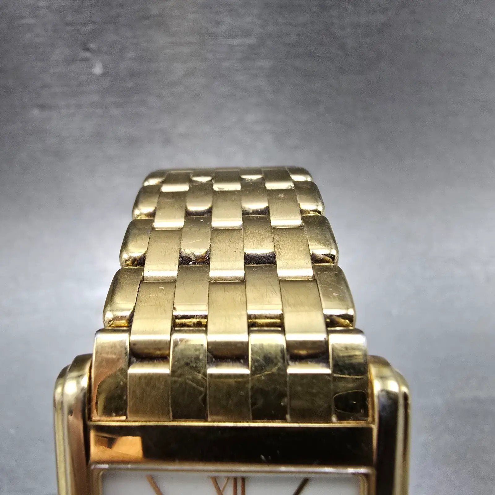Citizen Eco-Drive Tank Watch Men 28mm White Dial Gold Tone G820-T001688 Runs UKl4