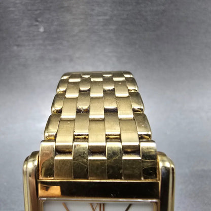 Citizen Eco-Drive Tank Watch Men 28mm White Dial Gold Tone G820-T001688 Runs UKl4