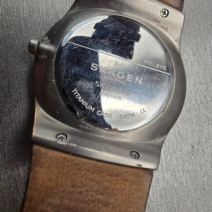 Skagen Melbye Watch Men 40mm Gray Dial Titanium Daydate Round SKW6305 New Batt10