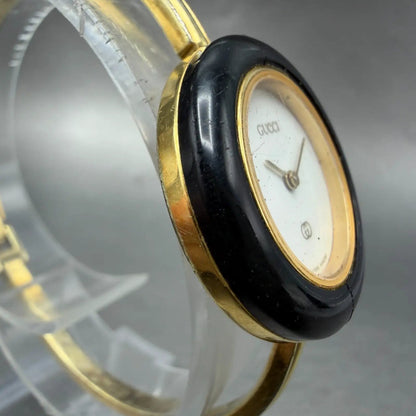 Gucci 1100L Watch Women 26mm White Dial Gold Plated Round Bezel New Battery VTG3