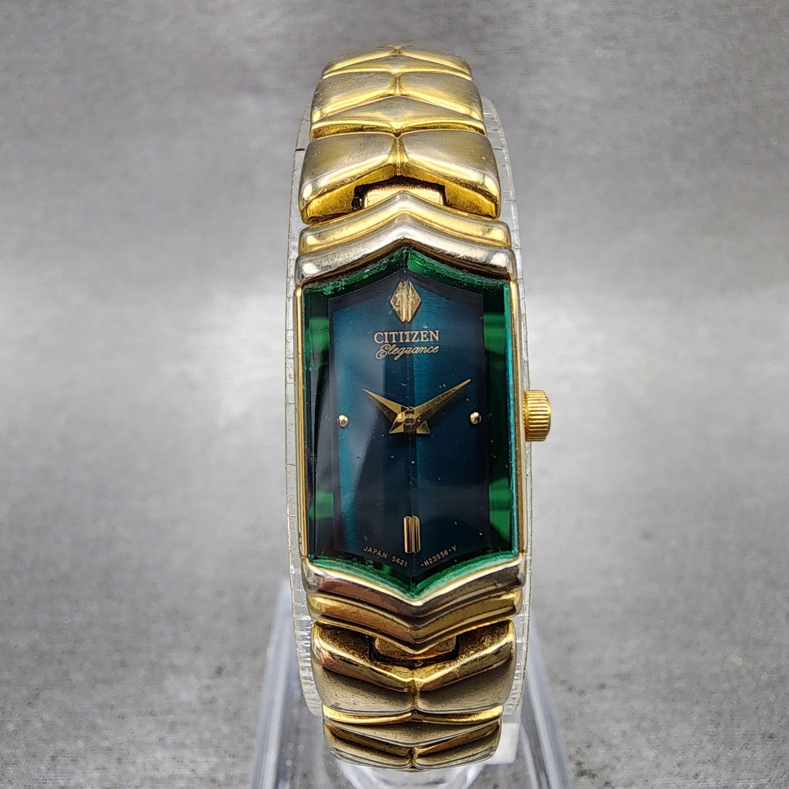 Citizen Elegance Watch Women 13mm Green Dial Gold Tone Hexagon New Battery0