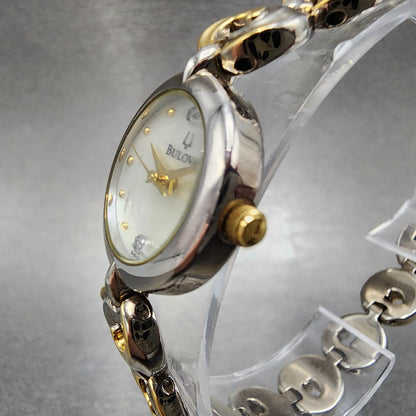 Bulova Diamond Watch Women 21mm MOP Dial Two Tone Round 98P003 New Battery2