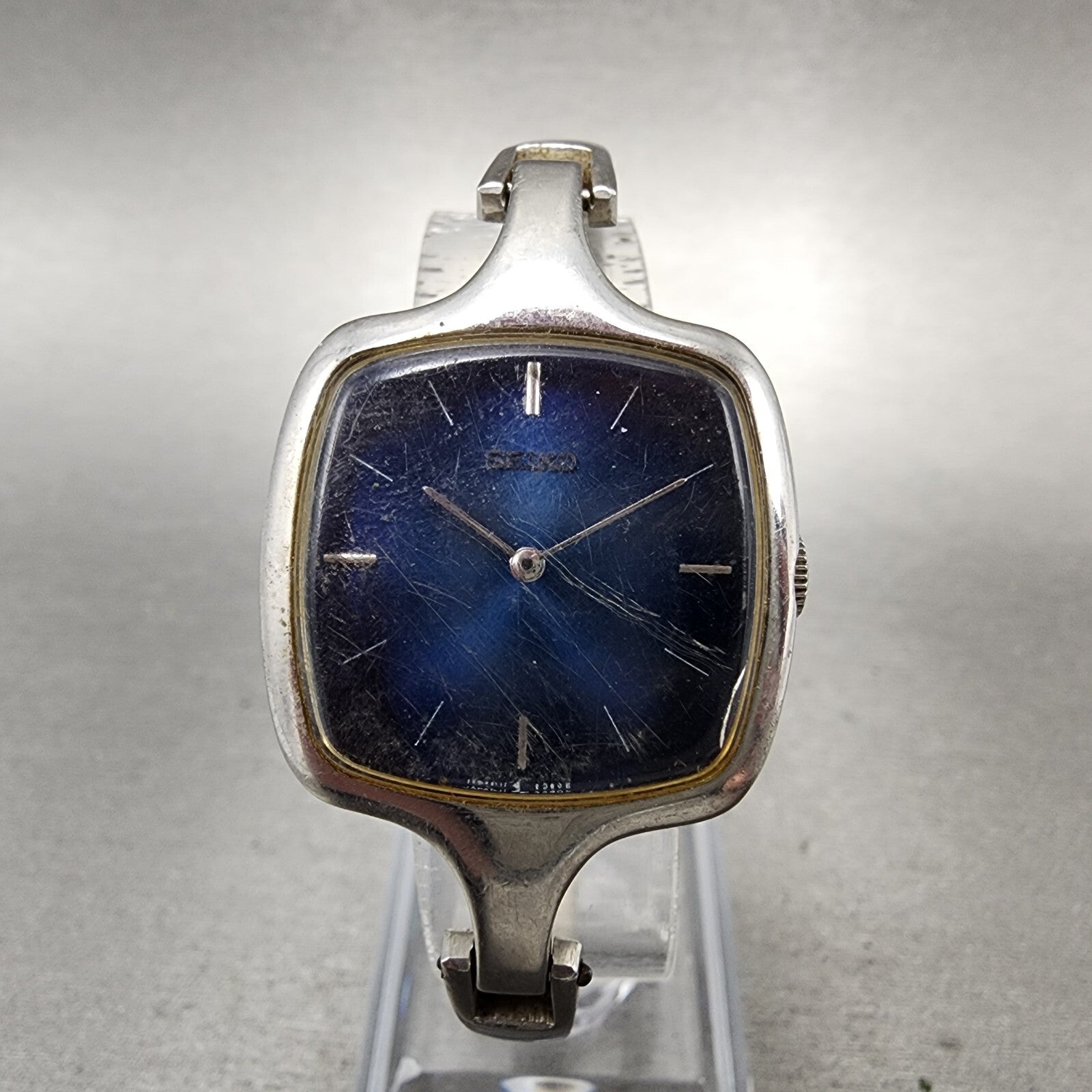 VTG Seiko Watch Women 27mm Blue Dial Rectangle Silver Tone 118339 PARTS0