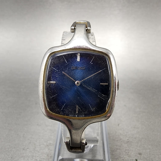 VTG Seiko Watch Women 27mm Blue Dial Rectangle Silver Tone 118339 PARTS0