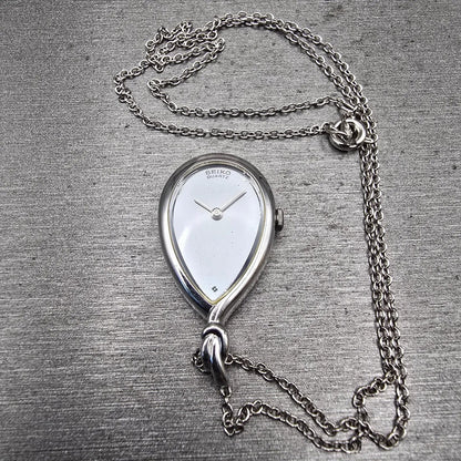 Seiko Pendant Watch Women 17mm Silver Dial Silver Tone 5420-5190 New Battery2