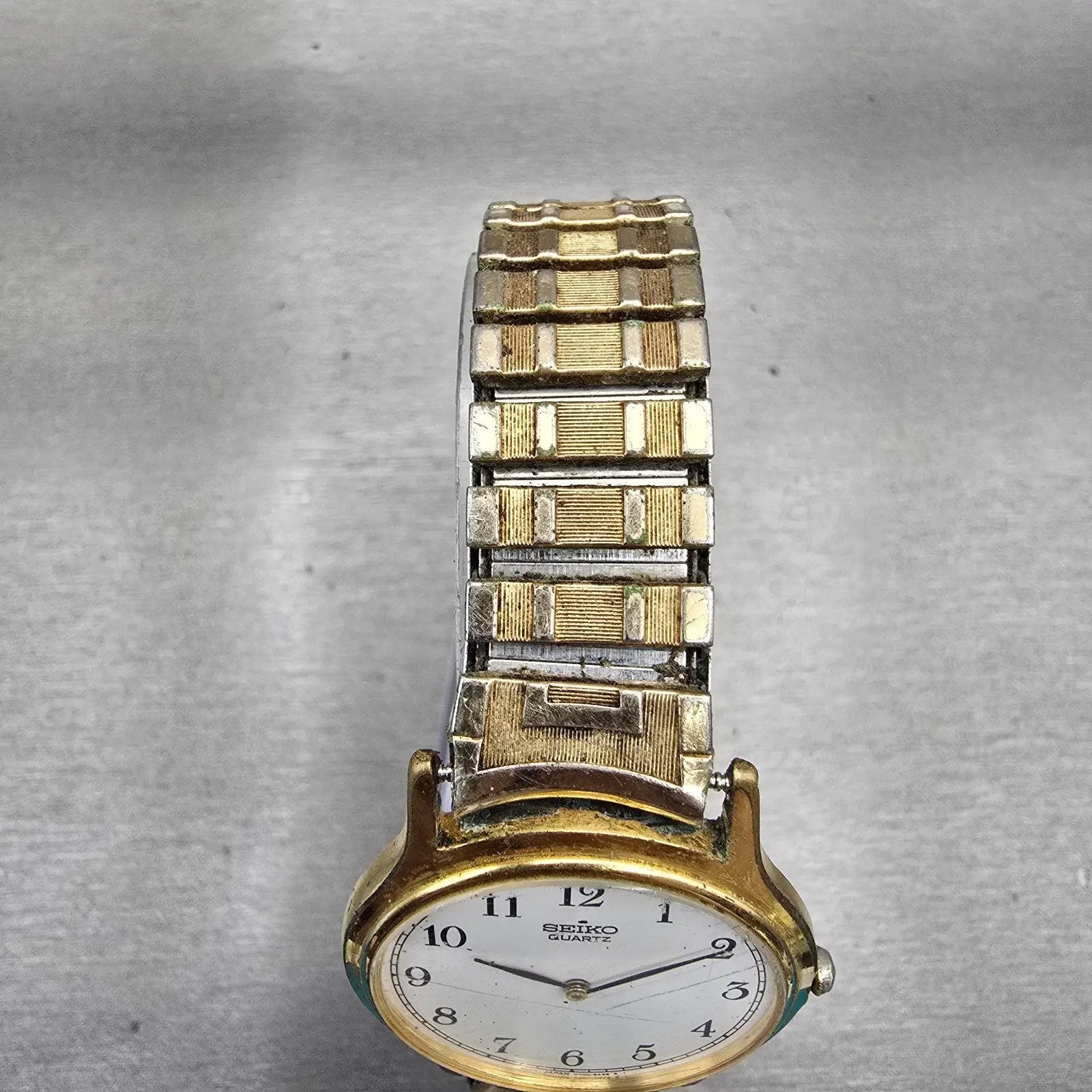 Seiko Watch Men 34mm White Dial Gold Tone Round V700-8A10 New Battery Vintage4
