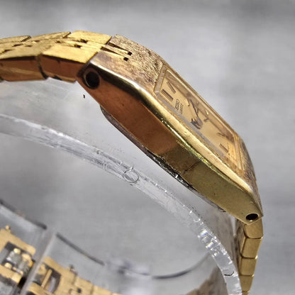 Seiko Watch Women 12mm Gold Dial Gold Tone Rectangle 2E20-5559 New Battery VTG3