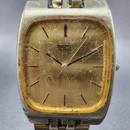Seiko Watch Men 29mm Gold Dial Gold Tone Rectangle 78105079 New Battery B1231