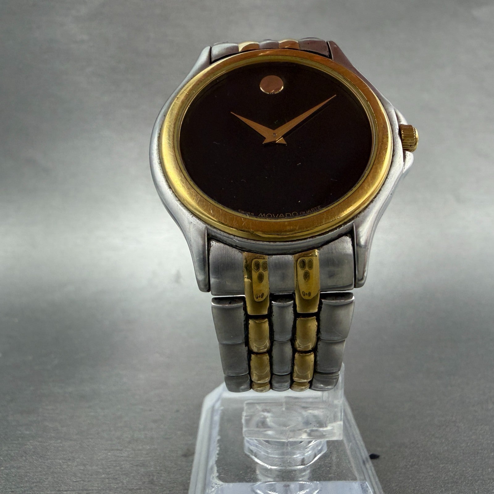 Movado Museum Watch Men 34mm Black Dial Two Tone Round 81-E4-0863 New Battery5