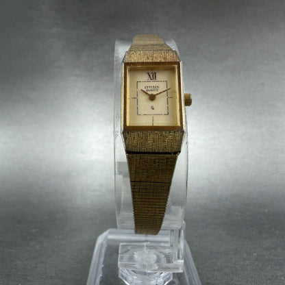 Citizen CQ Tank Watch Women 12mm Champagne Dial Gold Tone Rectangle New Battery5
