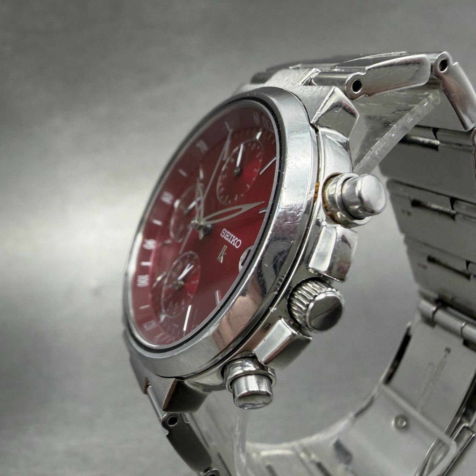 Seiko Lukia Chronograph Watch Women 35mm Red Dial Silver Dial Date New Battery 22