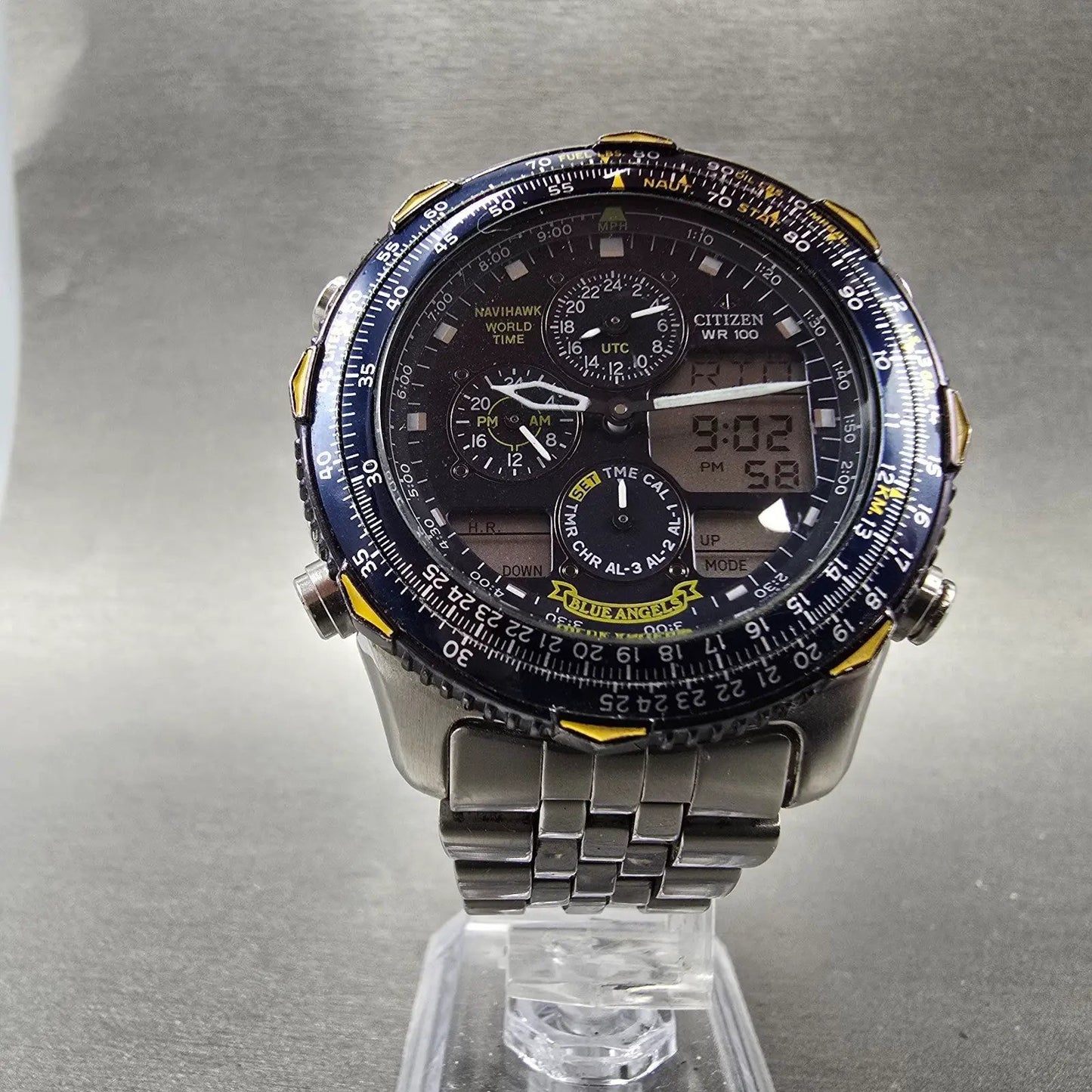 Citizen Navihawk Blue Angels Watch Men 42mm Ani Digi Steel C300-Q00842 PARTS6