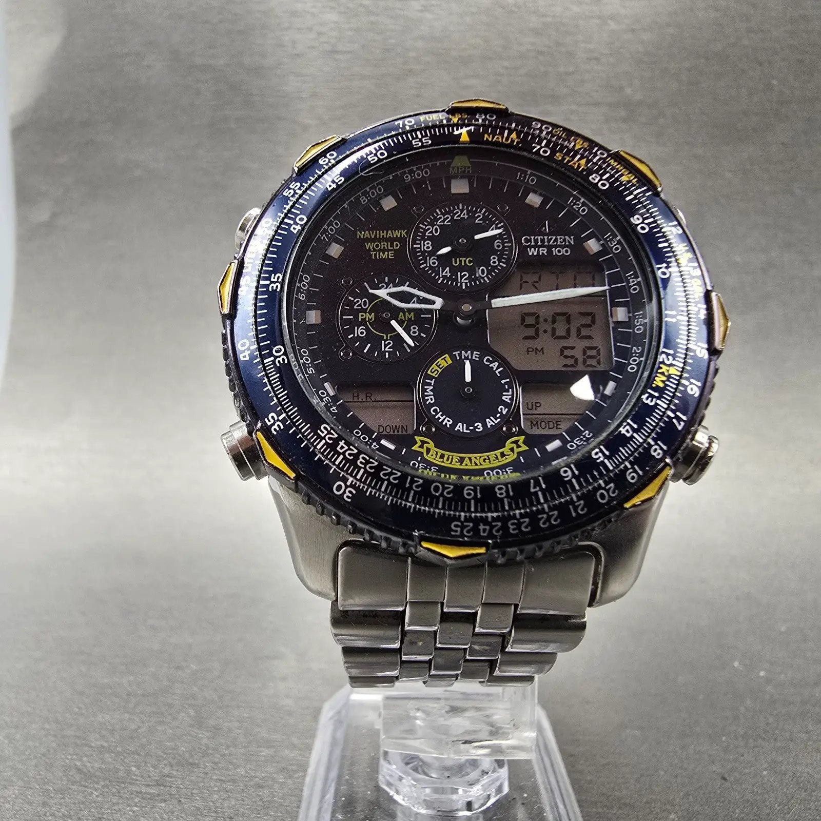 Citizen Navihawk Blue Angels Watch Men 42mm Ani Digi Steel C300-Q00842 PARTS6