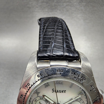 Stauer Monaco Watch Women 35mm MOP Dial Steel Daydate Round 15458 New Battery