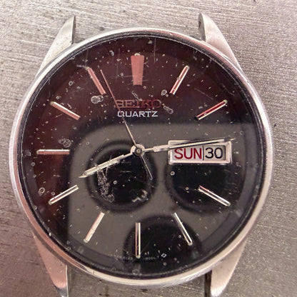 Seiko SQ Watch Men 34mm Black Dial Silver Tone Daydate Round 8123-800A PARTS2