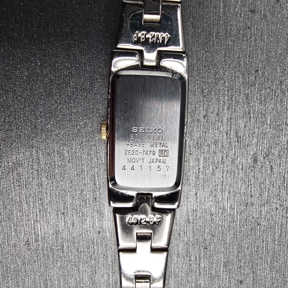 Seiko Watch Women 13mm Black Dial Two Tone Rectangle 2E20-7479 New Battery10