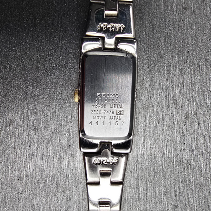 Seiko Watch Women 13mm Black Dial Two Tone Rectangle 2E20-7479 New Battery10