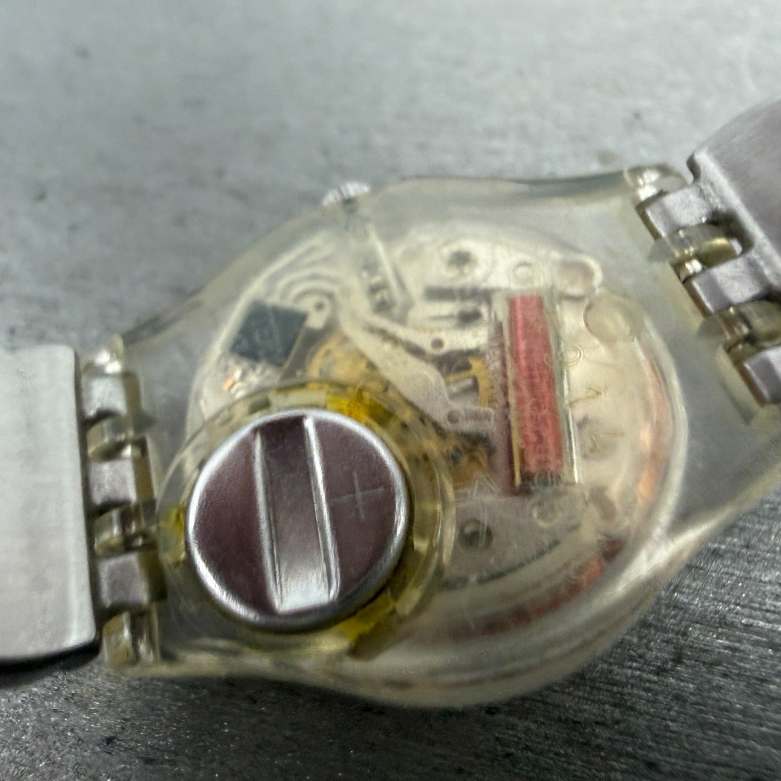 Swatch Menthol Tone Watch Women 25mm Silver Dial Clear Case LK292G New BatteryJK9