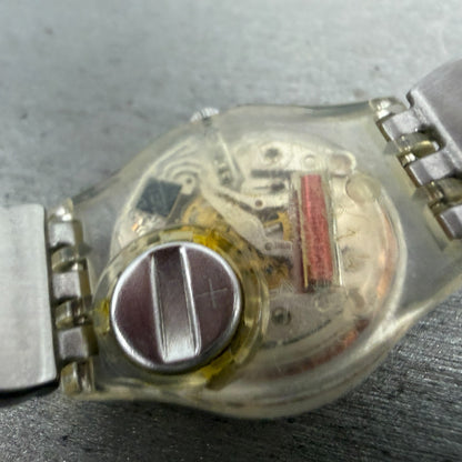 Swatch Menthol Tone Watch Women 25mm Silver Dial Clear Case LK292G New BatteryJK9