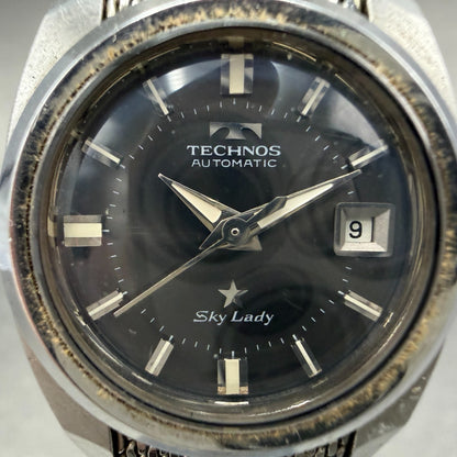 Technos Sky Lady Watch Women 24mm Black Dial Steel Date Automatic  Runs1
