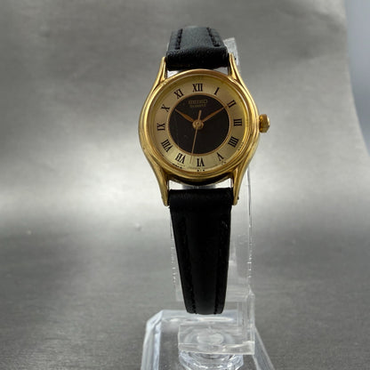 Seiko Watch Women 21mm Black Dial Gold Tone Round 1N01-0E19 New Battery Vintage16