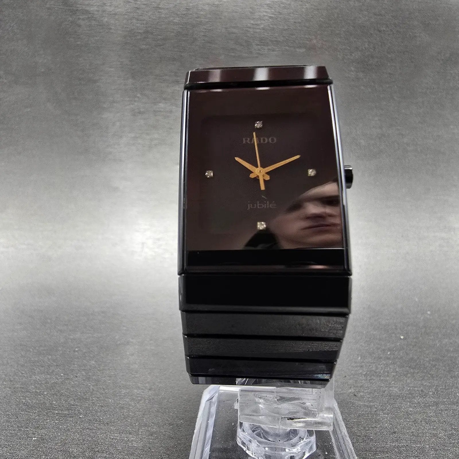 Rado Jubile Watch Men 24mm Black Dial Black Ceramic Rectangle 205.0295.3 New Bat5