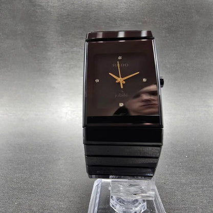 Rado Jubile Watch Men 24mm Black Dial Black Ceramic Rectangle 205.0295.3 New Bat5