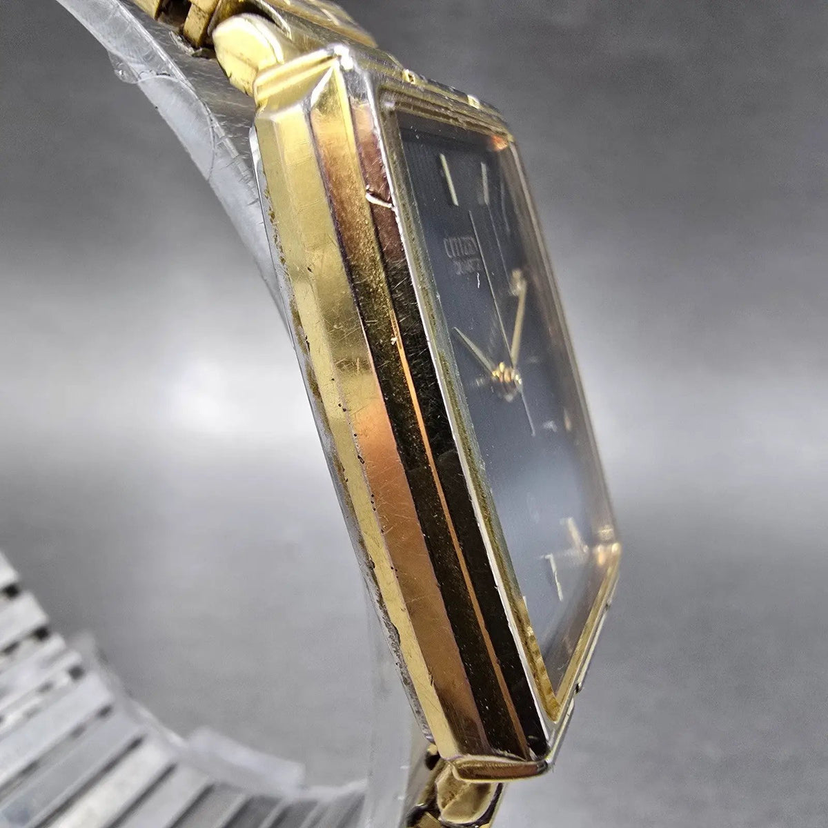 Citizen Tank Watch Men 25mm Black Dial Gold Tone Rectangle 6031-K00799 PARTS4