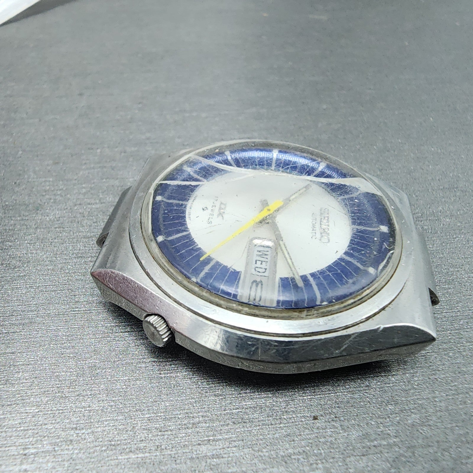 Seiko Automatic DX Watch Men 38mm Silver & Blue Dial Silver Tone Daydate PARTS6