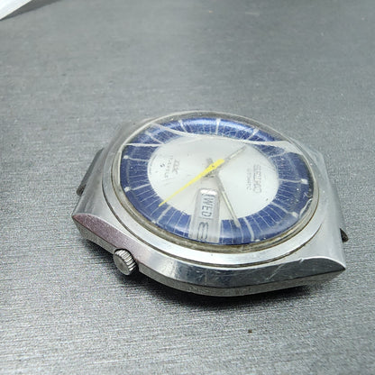 Seiko Automatic DX Watch Men 38mm Silver & Blue Dial Silver Tone Daydate PARTS6