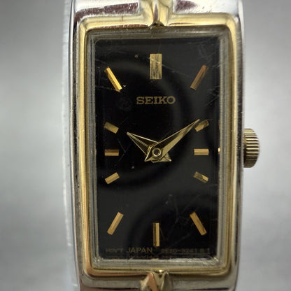Seiko Tank Watch Women 13mm Black Dial Two Tone Rectangle 2E20-0AY0 New Batt II61