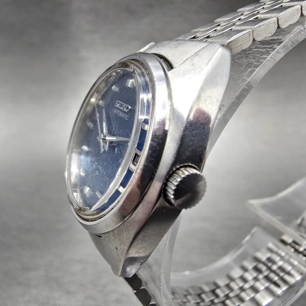 Seiko Automatic Watch Women 25mm Blue Dial Silver Date Round 4205-0170 Runs JP2