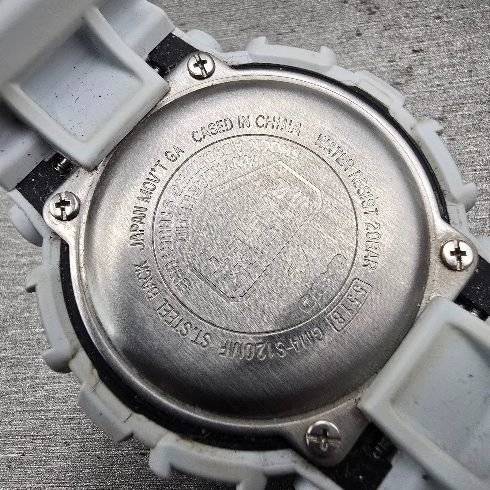 Casio G-Shock GMA-S120MF Watch Men 45mm Silver White Chronograph Alarm New Batt10
