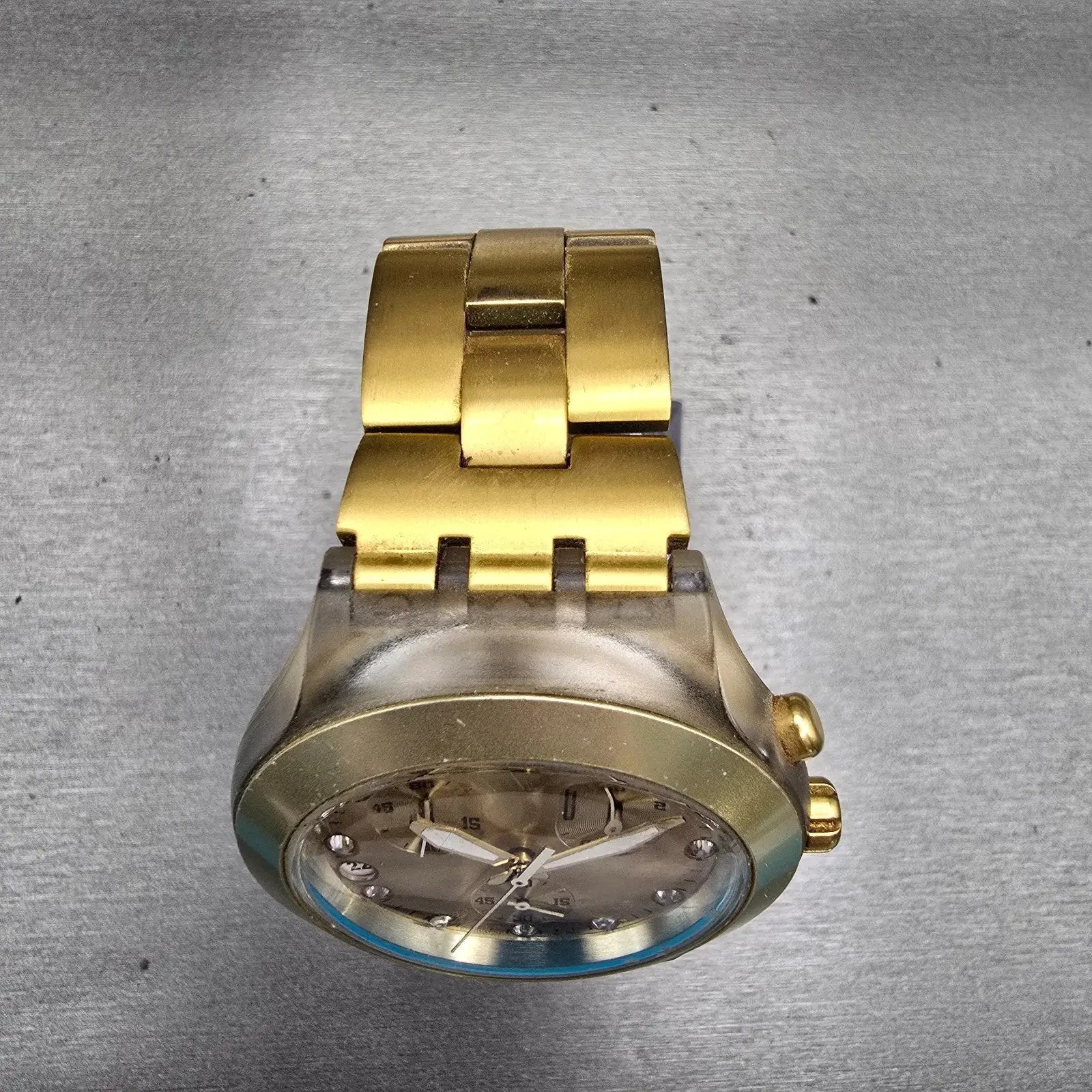 Swatch Irony DIAPHANE Chronograph Watch Men Gold Dial Date SVCK4032G New Battery4