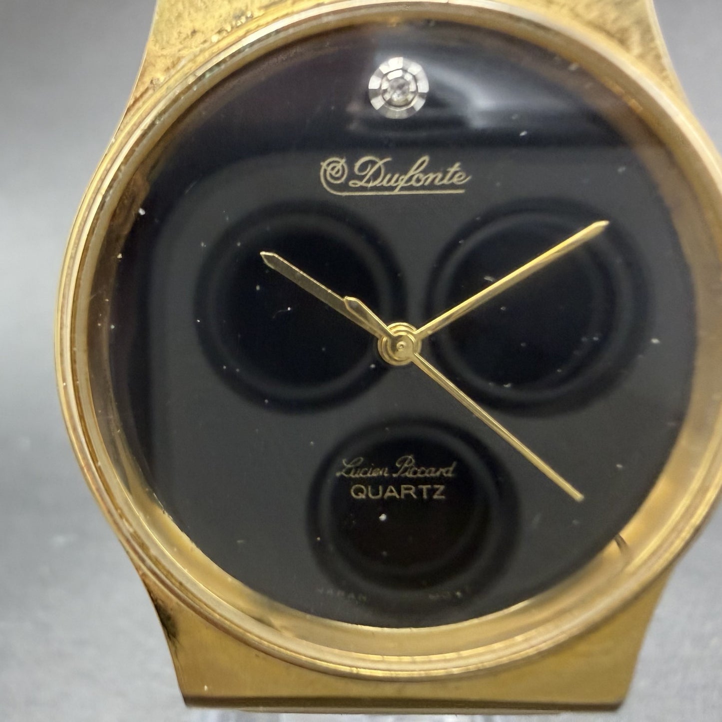 Lucien Piccard Watch Men 32mm Black Dial Gold Tone Round New Battery Vintage1