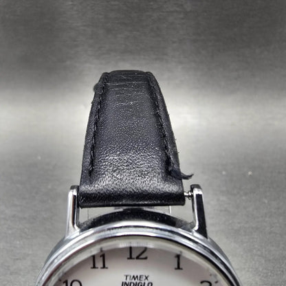 Timex Indiglo Watch Men 34mm White Dial Silver Tone Round New Battery VTG4